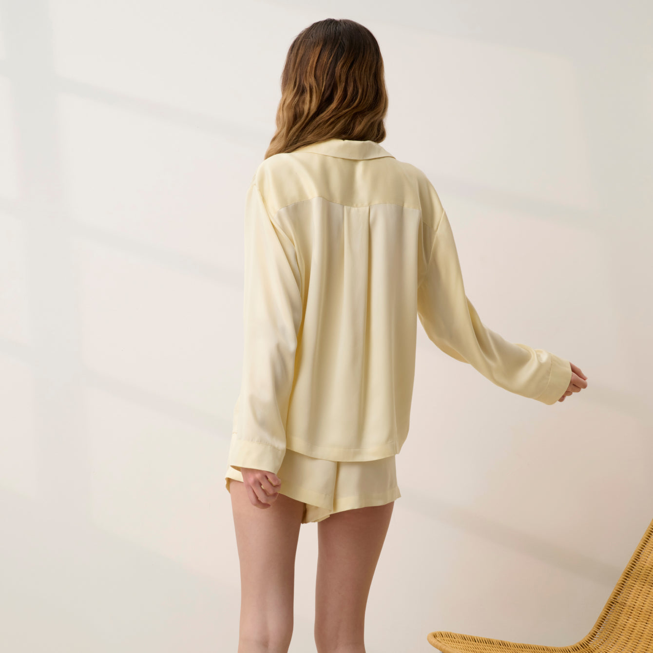 Washable Silk Button Up Long Sleeve Short Set - Image 2