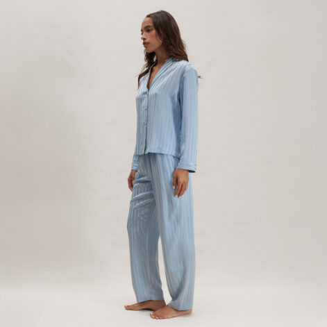 Washable Silk Striped Jacquard Long Sleeve Pant Set