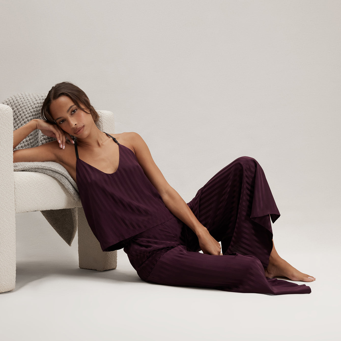 Washable Silk Striped Jacquard Cami Pant Set - Image 5