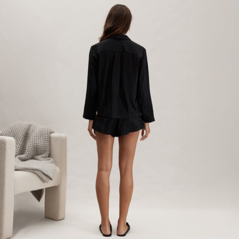 Washable Silk Striped Jacquard Button Up Long Sleeve Short Set