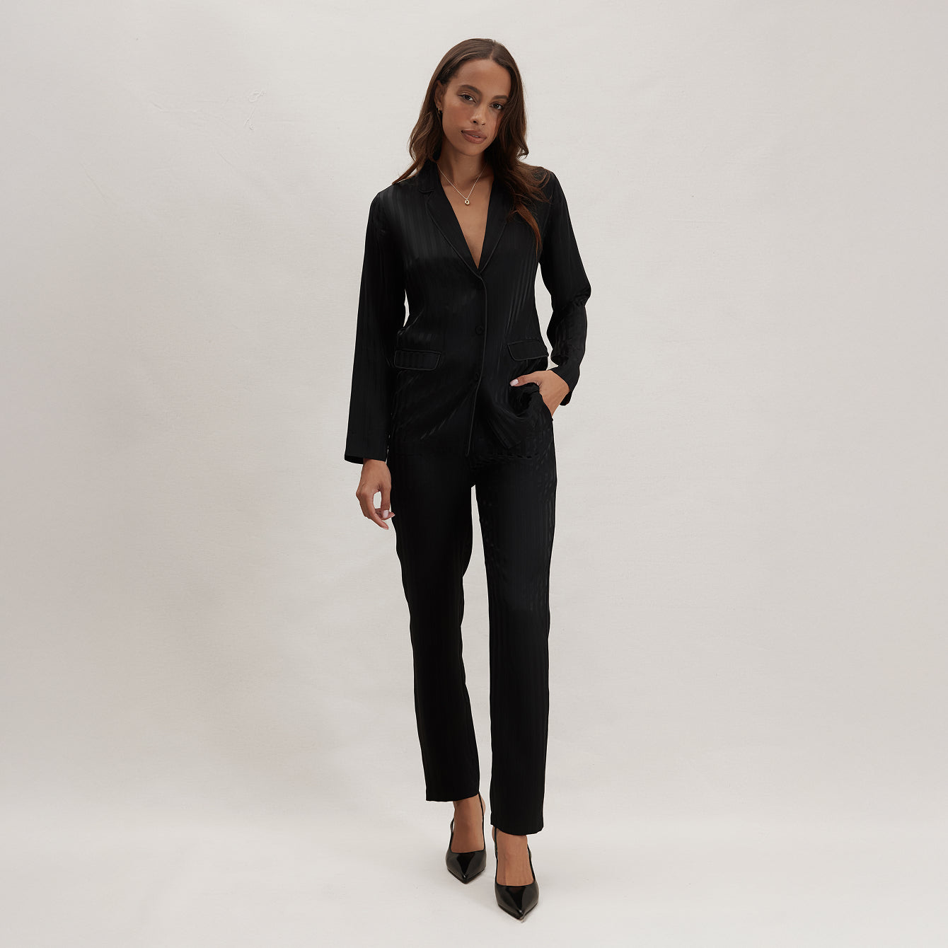 Silk Striped Jacquard Tuxedo Pajama Set - Image 4