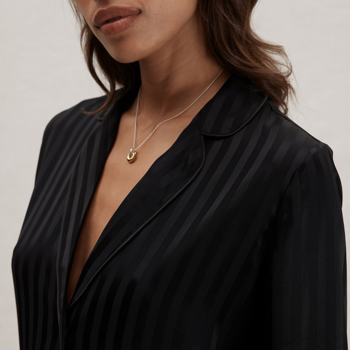 Silk Striped Jacquard Tuxedo Pajama Set - Image 2
