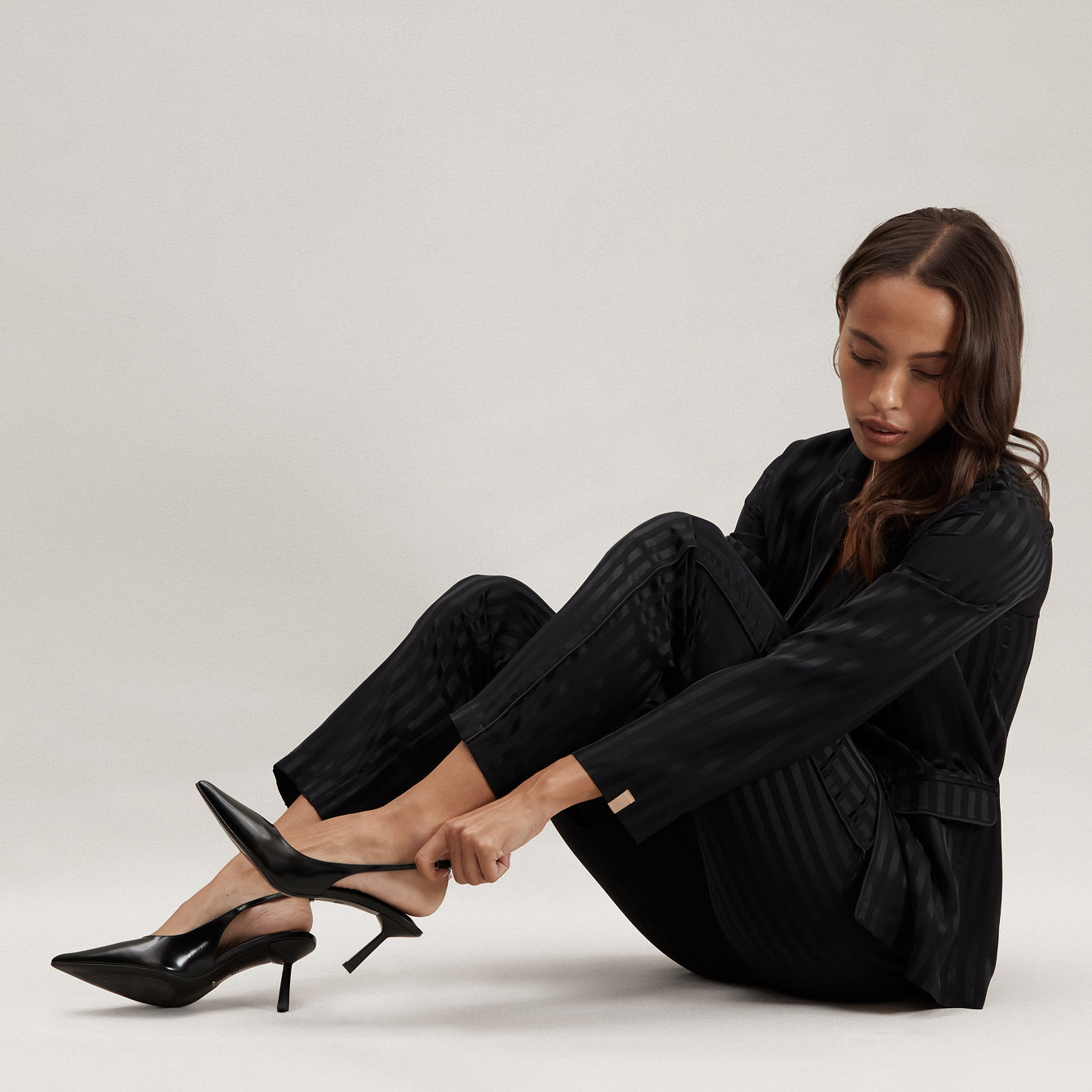 Silk Striped Jacquard Tuxedo Pajama Set - Image 5