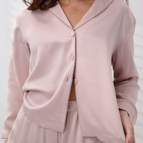 Washable Silk Button Up Long Sleeve Short Set