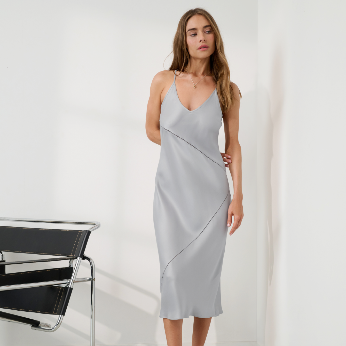 Washable Silk Ladder Stitch Pieced Slip Dress