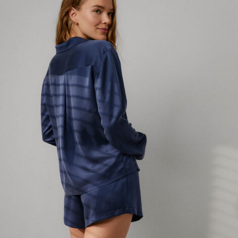 Washable Silk Button Up Long Sleeve Short Set